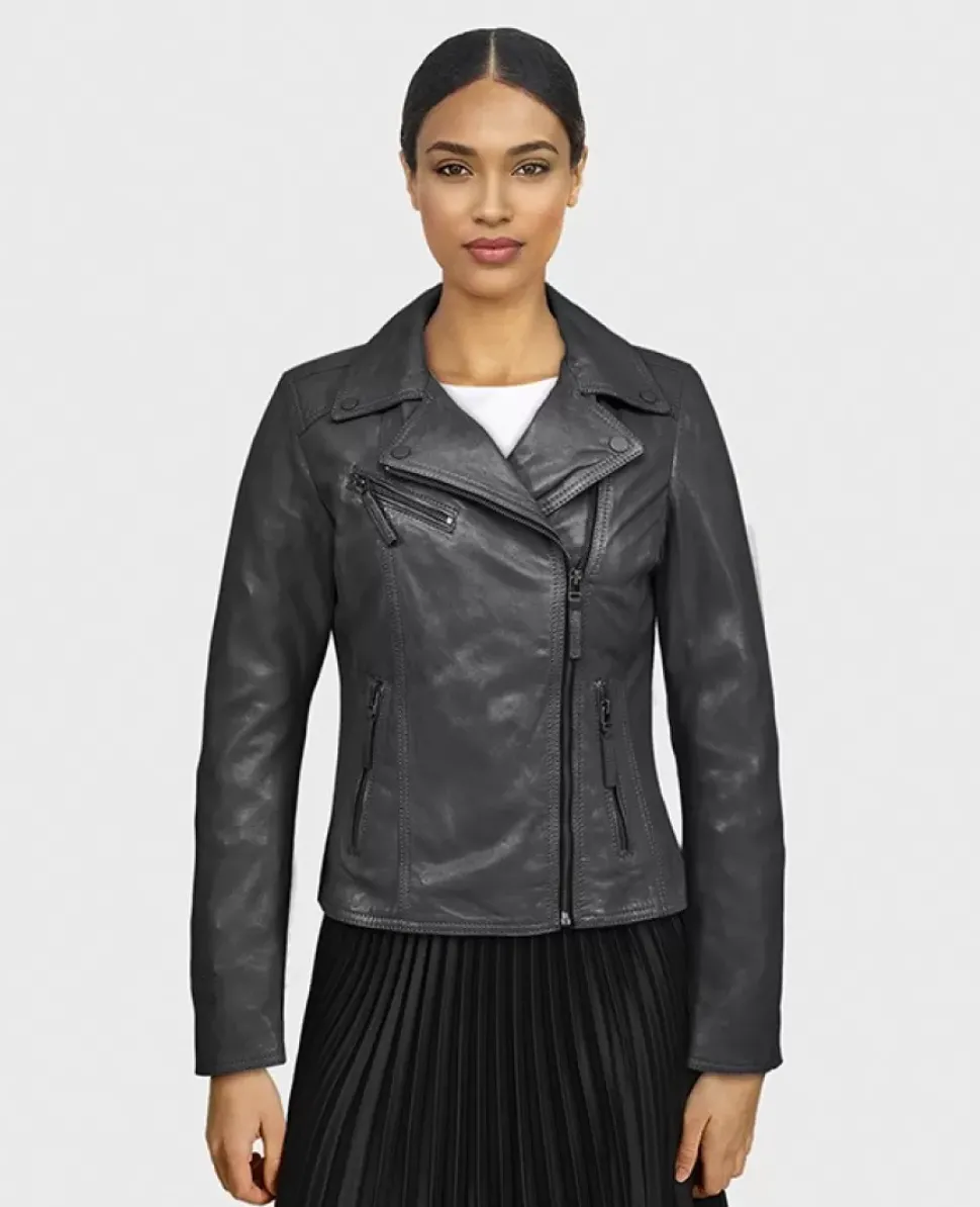 OAKWOOD Blousons^Club Metal Noir - Blouson Asymetrique Epure En Cuir Veritable