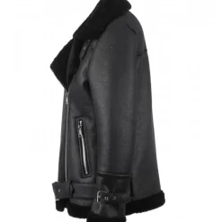 OAKWOOD Blousons^Community Noir - Blouson Bombardier Effet Peau Retournee Fourrure Synthetique
