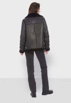 OAKWOOD Blousons^Community Noir - Blouson Bombardier Effet Peau Retournee Fourrure Synthetique