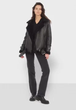 OAKWOOD Blousons^Community Noir - Blouson Bombardier Effet Peau Retournee Fourrure Synthetique