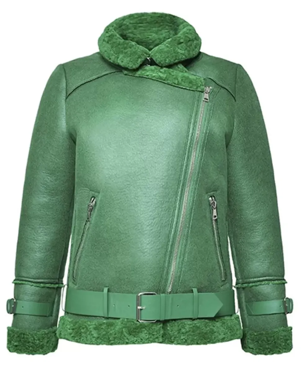 OAKWOOD Blousons^Community Vert - Blouson Bombardier Effet Peau Retournee Fourrure Synthetique