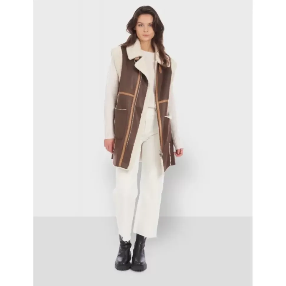 OAKWOOD Manteaux^Coulisse Marron Vieilli - Manteau Sans Manche Effet Mouton Retourne