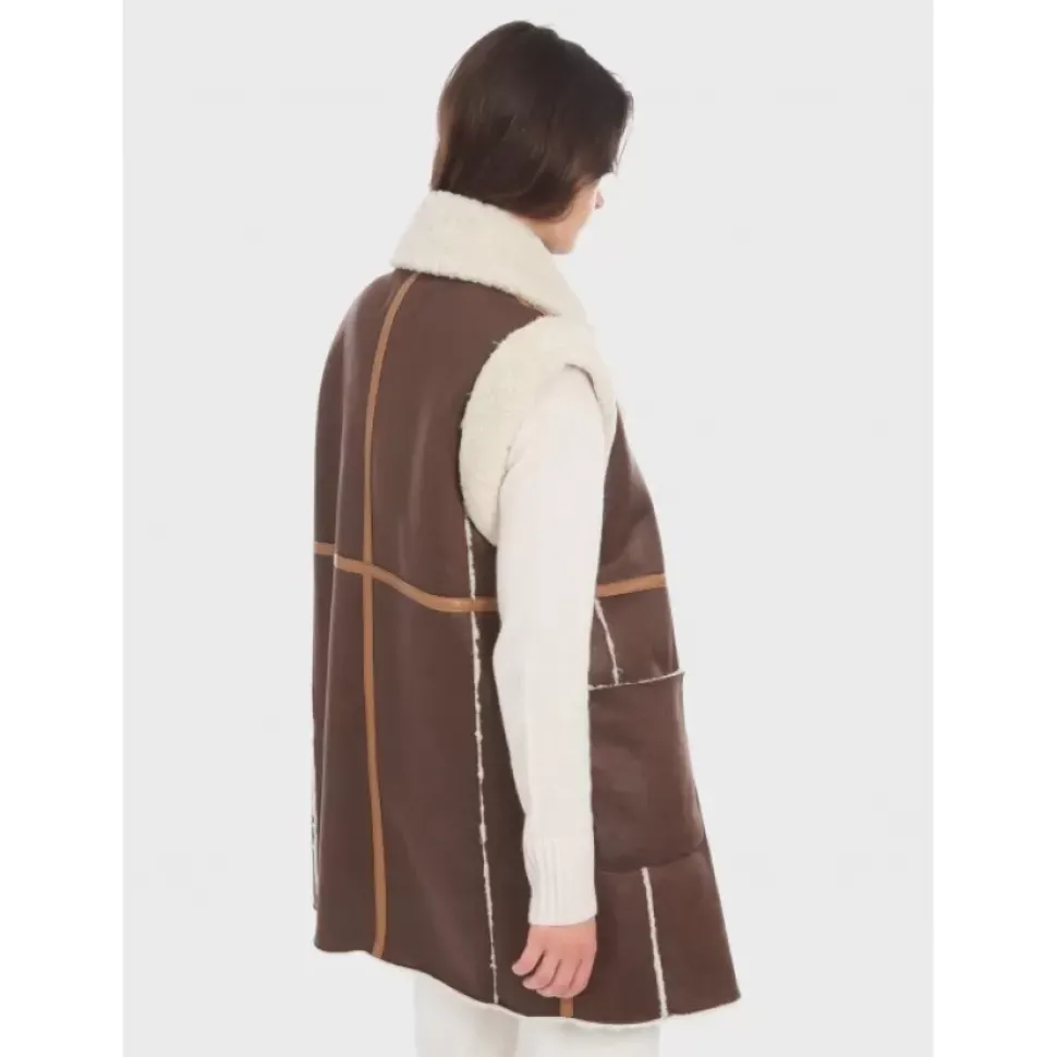 OAKWOOD Manteaux^Coulisse Marron Vieilli - Manteau Sans Manche Effet Mouton Retourne