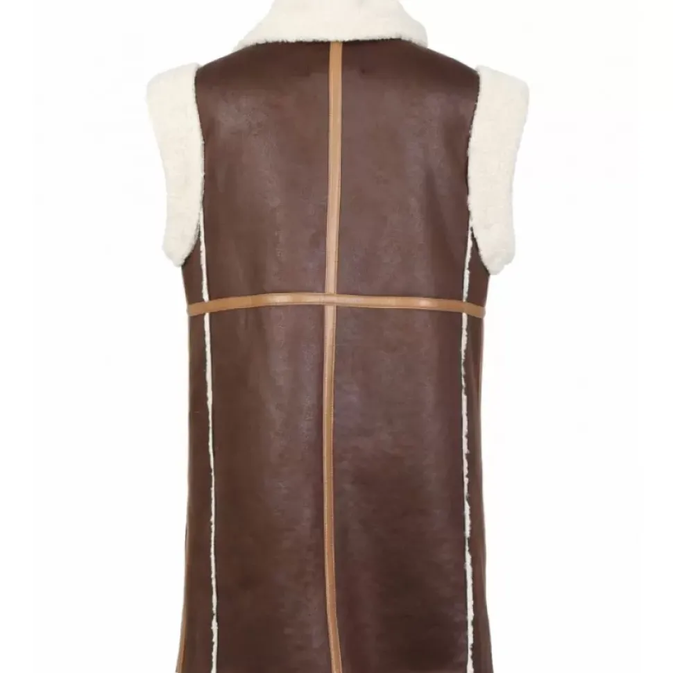 OAKWOOD Manteaux^Coulisse Marron Vieilli - Manteau Sans Manche Effet Mouton Retourne