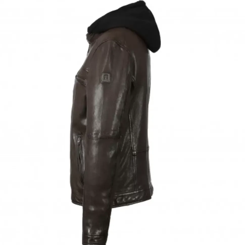 OAKWOOD Blousons^Drink Chocolat- Blouson En Cuir Veritable A Capuche Amovible