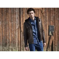 OAKWOOD Blousons^Drink Chocolat- Blouson En Cuir Veritable A Capuche Amovible