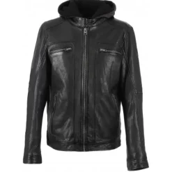 OAKWOOD Blousons^Drink Noir - Blouson En Cuir Veritable A Capuche Amovible