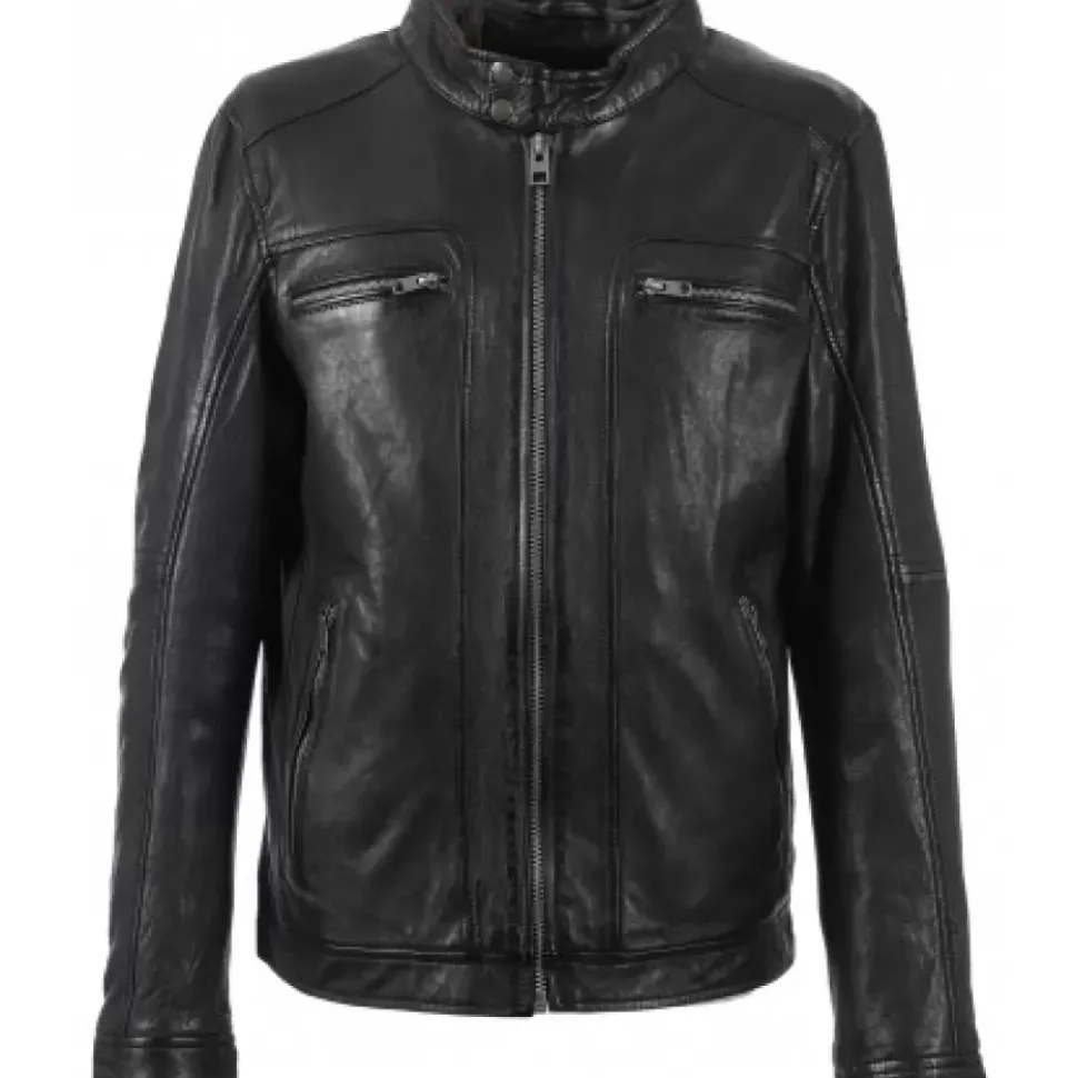 OAKWOOD Blousons^Drink Noir - Blouson En Cuir Veritable A Capuche Amovible