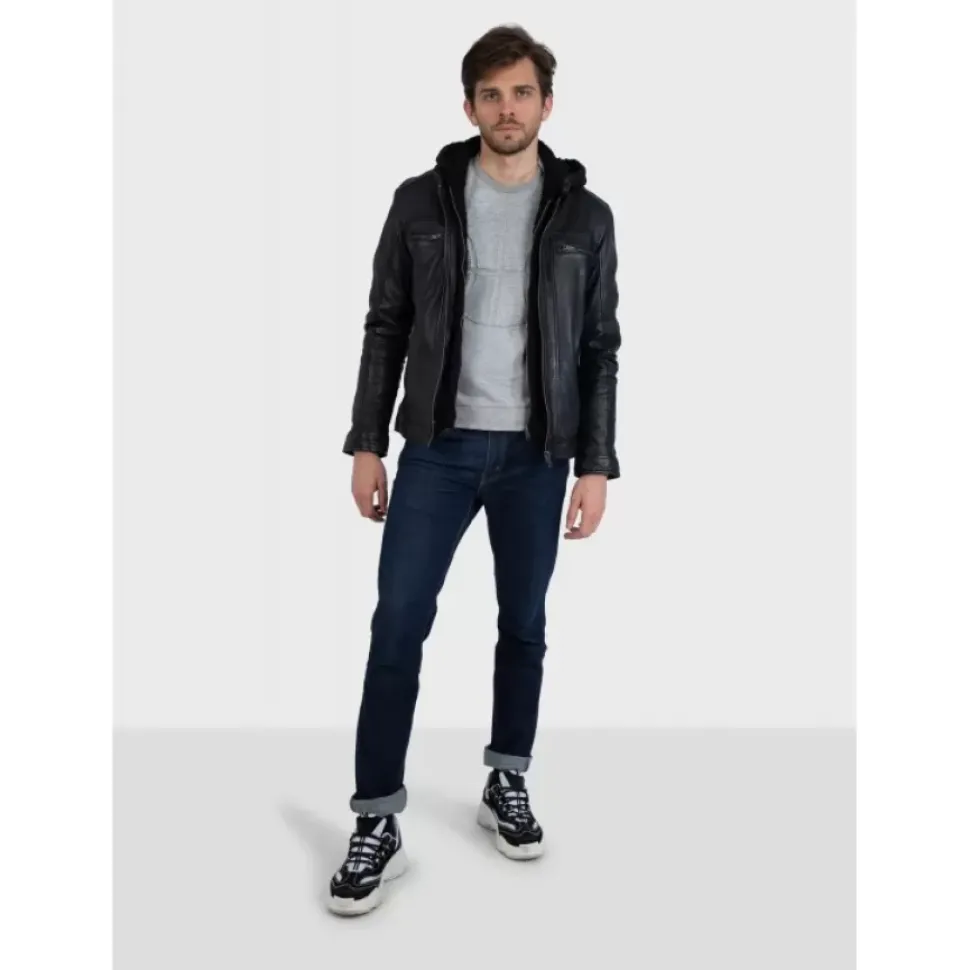 OAKWOOD Blousons^Drink Noir - Blouson En Cuir Veritable A Capuche Amovible