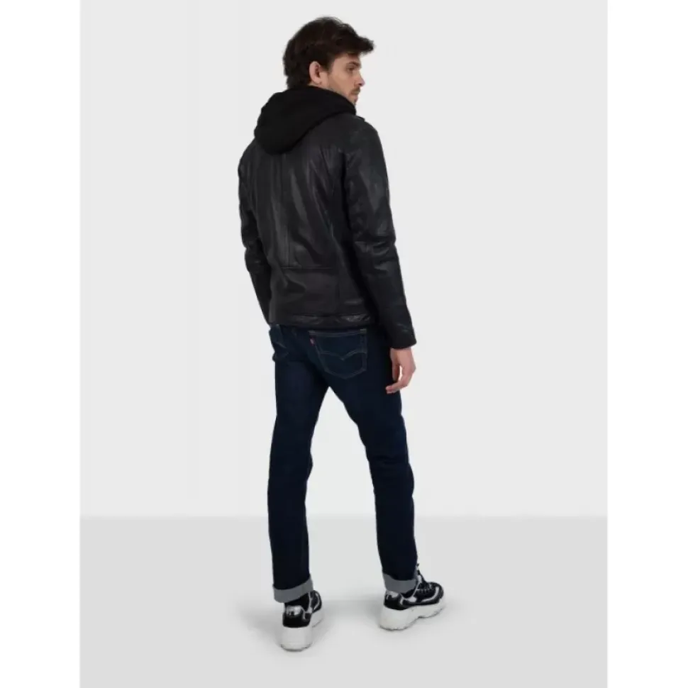 OAKWOOD Blousons^Drink Noir - Blouson En Cuir Veritable A Capuche Amovible
