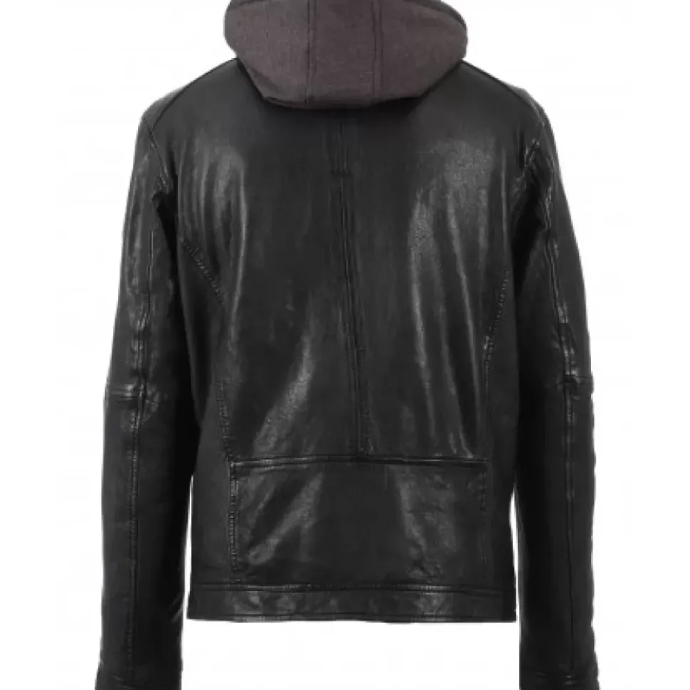 OAKWOOD Blousons^Drink Noir - Blouson En Cuir Veritable A Capuche Amovible