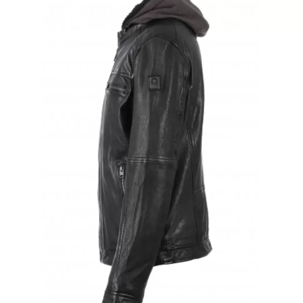 OAKWOOD Blousons^Drink Noir - Blouson En Cuir Veritable A Capuche Amovible