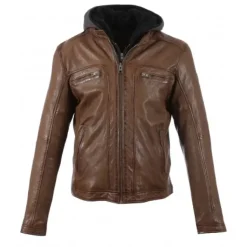 OAKWOOD Blousons^Drink Tan - Blouson En Cuir Veritable A Capuche Amovible