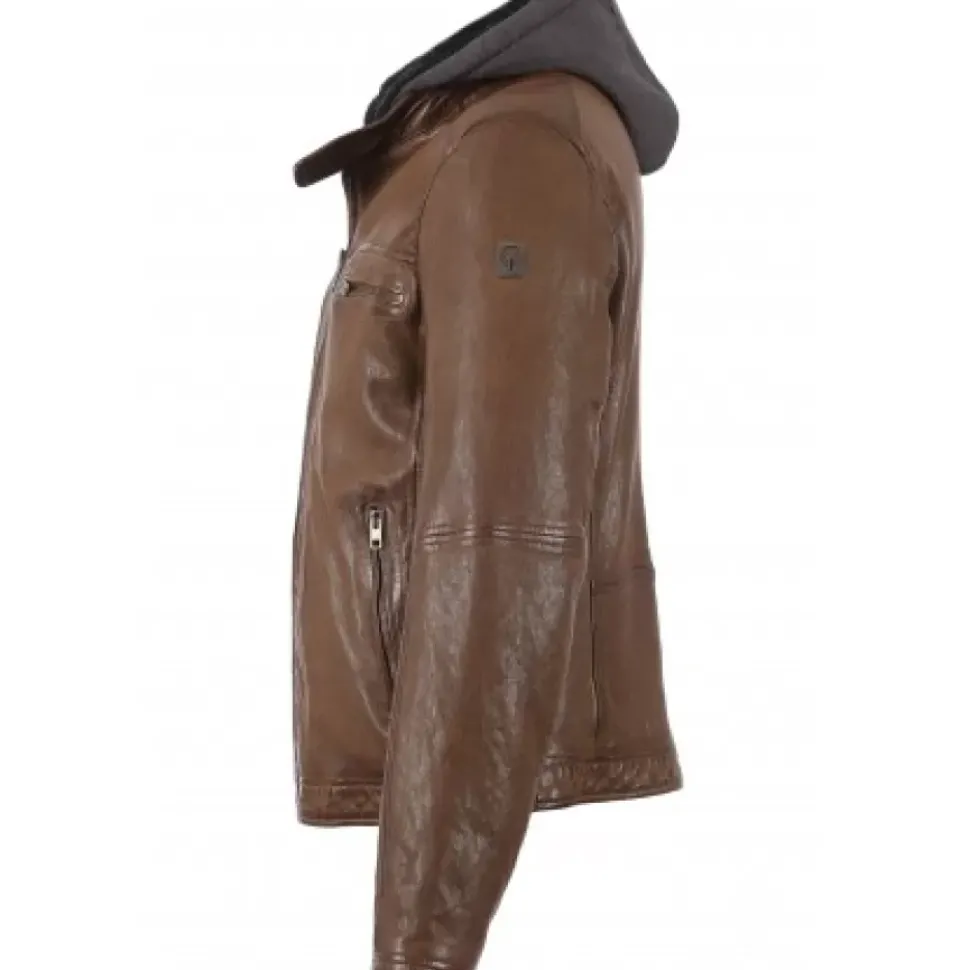 OAKWOOD Blousons^Drink Tan - Blouson En Cuir Veritable A Capuche Amovible