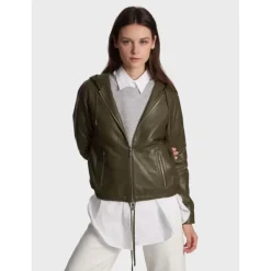 OAKWOOD Blousons^Dynamic Kaki - Blouson A Capuche En Cuir Veritable