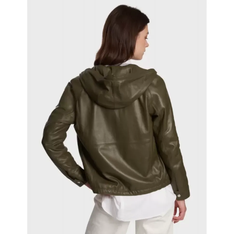 OAKWOOD Blousons^Dynamic Kaki - Blouson A Capuche En Cuir Veritable