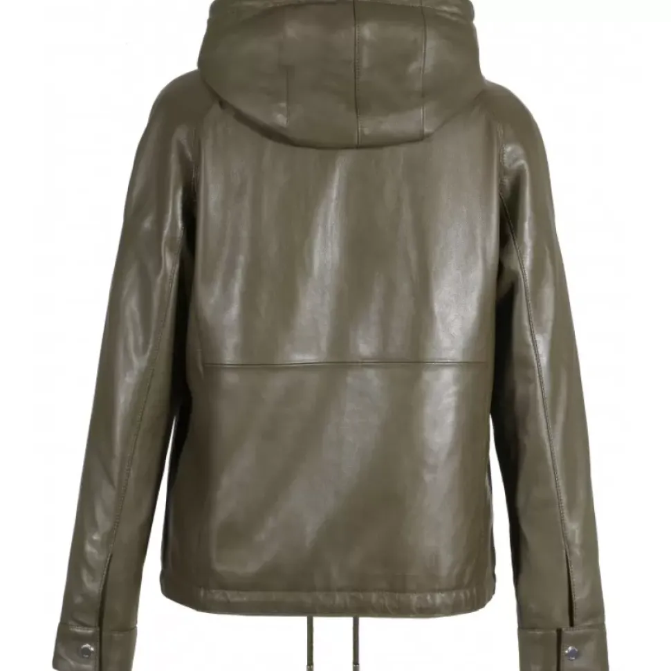 OAKWOOD Blousons^Dynamic Kaki - Blouson A Capuche En Cuir Veritable