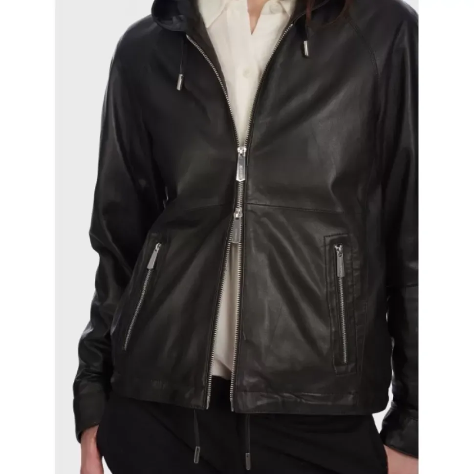 OAKWOOD Blousons^Dynamic Noir - Blouson A Capuche En Cuir Veritable