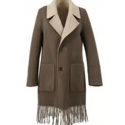 OAKWOOD Manteaux^Fabienne Bi Kaki Fonce - Manteau En Laine Mi-Long Reversible Et A Franges