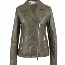 OAKWOOD Blousons^Flash Kaki - Blouson Epure A Fermeture Asymetrique En Cuir Veritable De Mouton