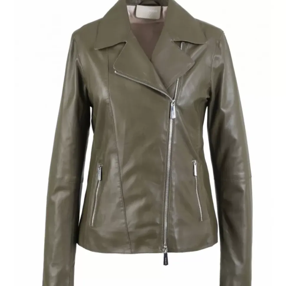 OAKWOOD Blousons^Flash Kaki - Blouson Epure A Fermeture Asymetrique En Cuir Veritable De Mouton