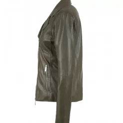 OAKWOOD Blousons^Flash Kaki - Blouson Epure A Fermeture Asymetrique En Cuir Veritable De Mouton