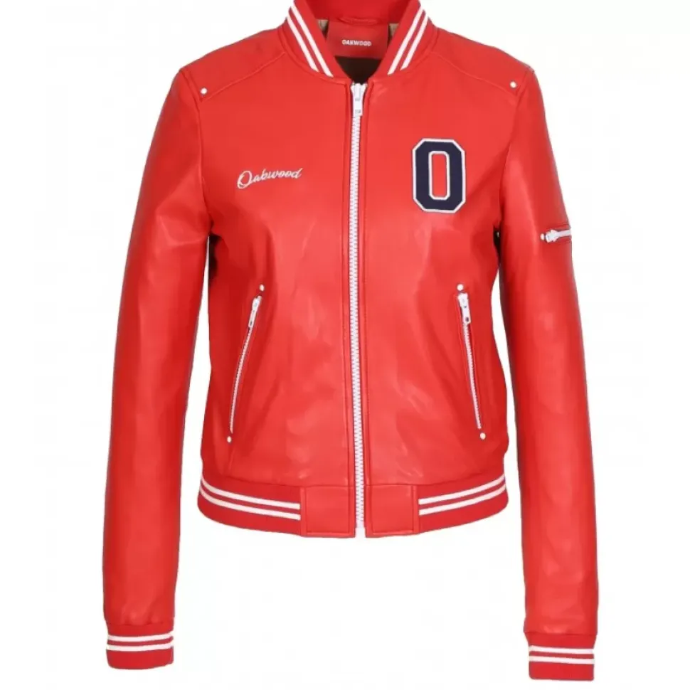 OAKWOOD Blousons^Flirt Rouge Fonce - Blouson Teddy En Cuir Veritable