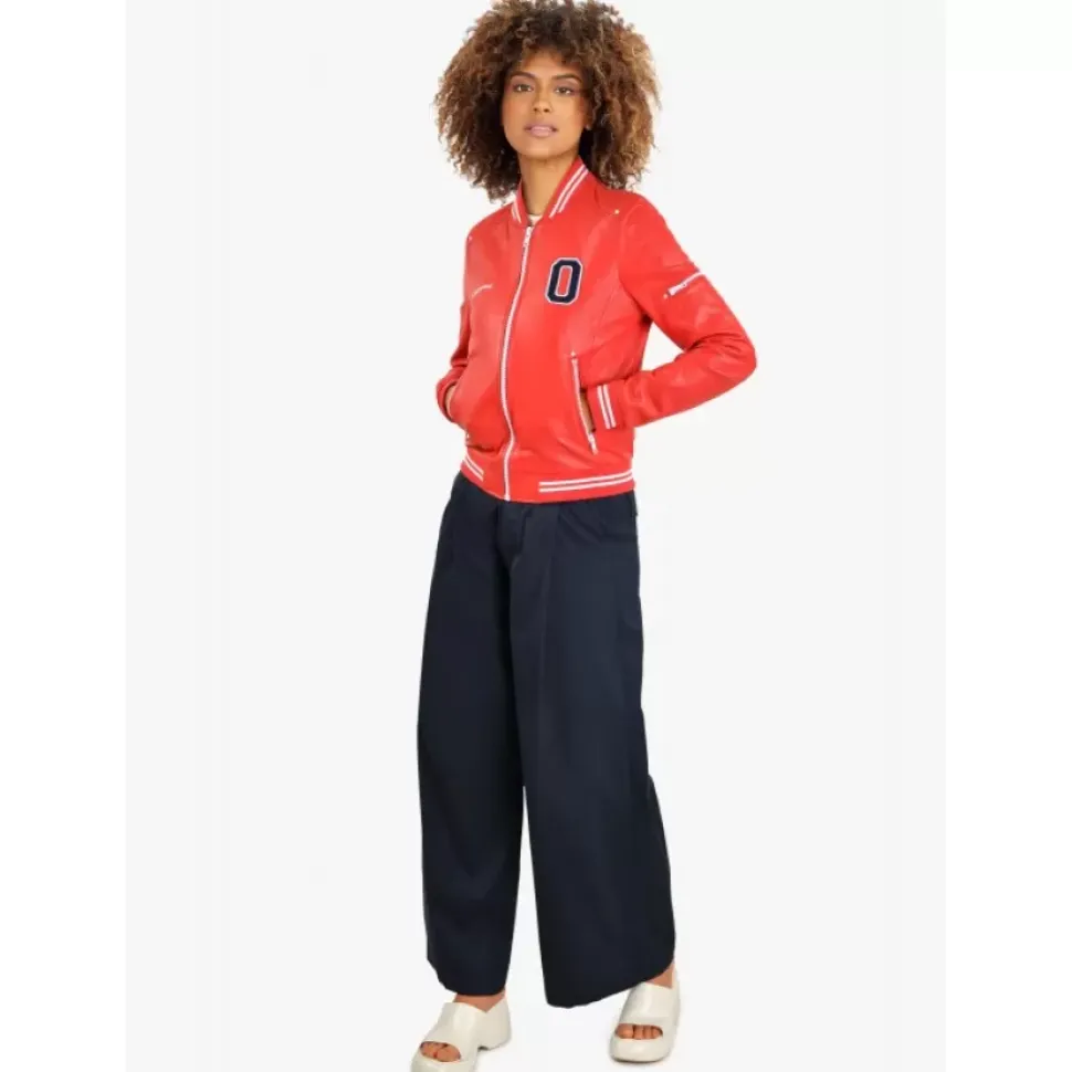 OAKWOOD Blousons^Flirt Rouge Fonce - Blouson Teddy En Cuir Veritable