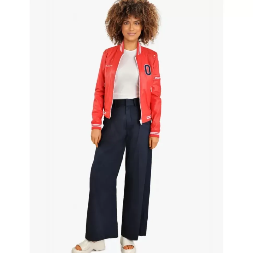 OAKWOOD Blousons^Flirt Rouge Fonce - Blouson Teddy En Cuir Veritable