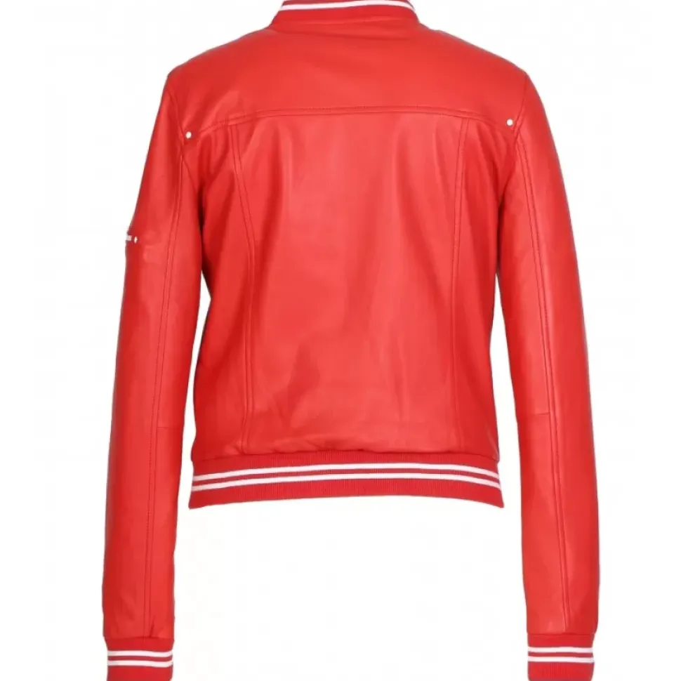 OAKWOOD Blousons^Flirt Rouge Fonce - Blouson Teddy En Cuir Veritable