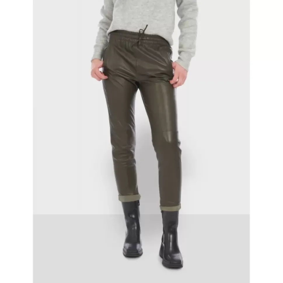 OAKWOOD Pantalons^Gift Kaki Fonce - Pantalon Jogpant Cuir Veritable