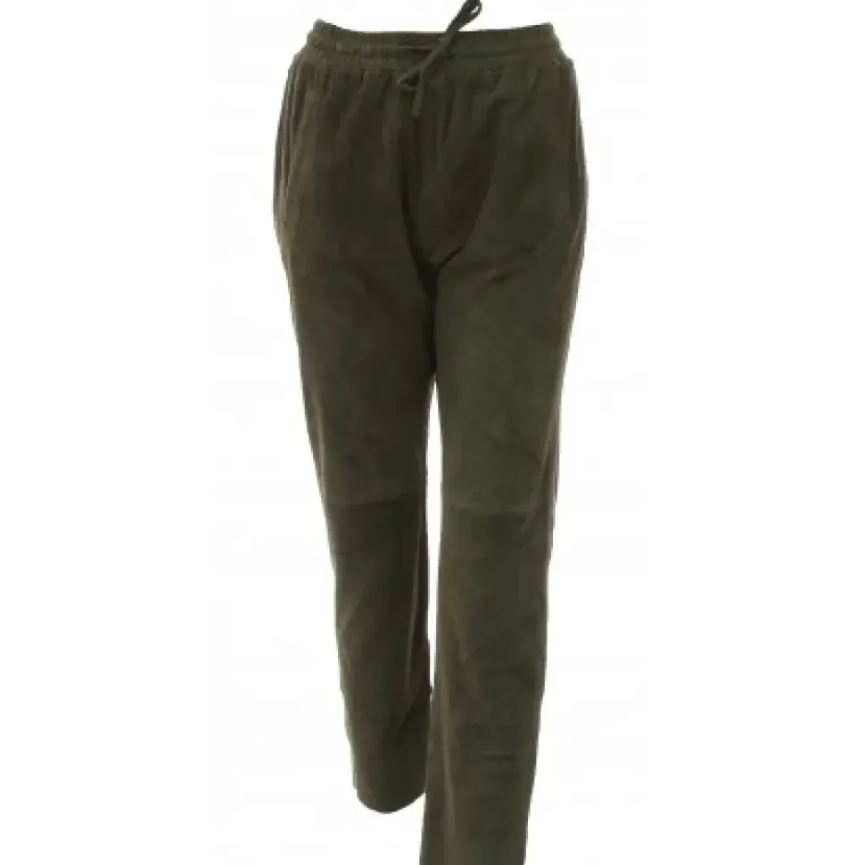 OAKWOOD Pantalons^Gift Kaki Fonce- Pantalon Jogpant Cuir Veritable Chevre Velours
