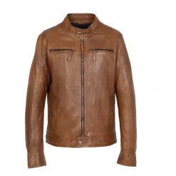 OAKWOOD Blousons^Gilles 6 Cognac - Blouson En Cuir Veritable Col Mao A Bouton Pression