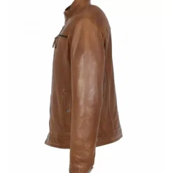 OAKWOOD Blousons^Gilles 6 Cognac - Blouson En Cuir Veritable Col Mao A Bouton Pression