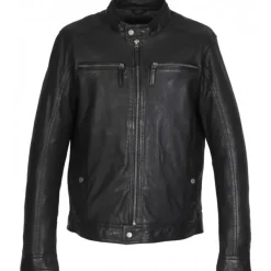 OAKWOOD Blousons^Gilles 6 Noir - Blouson En Cuir Veritable Col Mao A Bouton Pression
