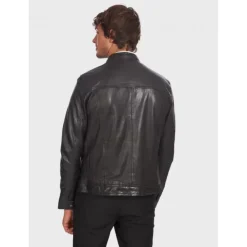 OAKWOOD Blousons^Gilles 6 Noir - Blouson En Cuir Veritable Col Mao A Bouton Pression