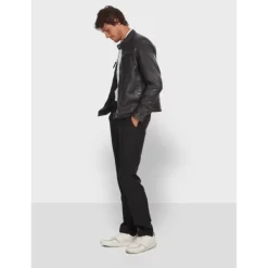 OAKWOOD Blousons^Gilles 6 Noir - Blouson En Cuir Veritable Col Mao A Bouton Pression