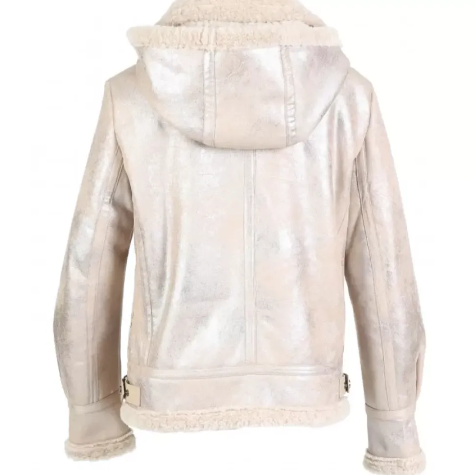 OAKWOOD Blousons^Gloria Platine - Bombardier Court A Capuche En Tissu Effet Mouton Retourne