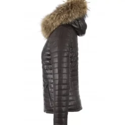OAKWOOD Doudounes^Happy Chocolat - Doudoune En Cuir Veritable Bicolore A Capuche & Fourrure