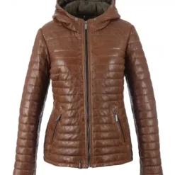 OAKWOOD Doudounes^Happy Cognac - Doudoune En Cuir Veritable Bicolore A Capuche & Fourrure