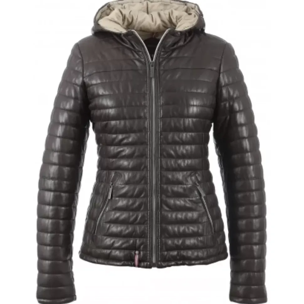 OAKWOOD Doudounes^Happy Marron - Doudoune En Cuir Veritable A Capuche & Fourrure