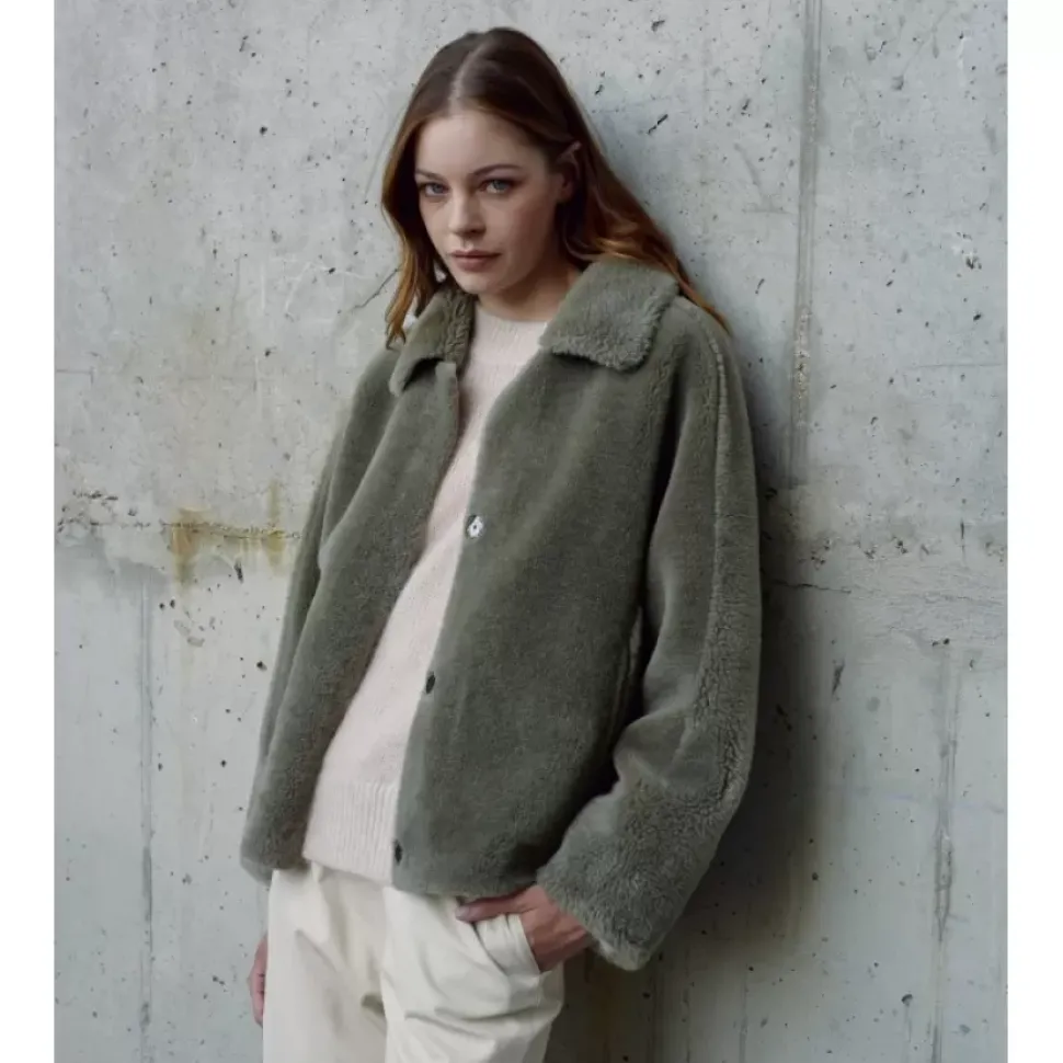 OAKWOOD Vestes^Helen Vert Pale - Veste Reversible Effet Peau Lainee