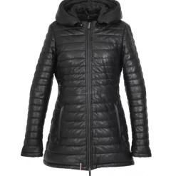 OAKWOOD Doudounes^Hopper Noir - Doudoune Mi-Longue En Cuir Veritable Capuche A Revers