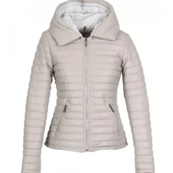 OAKWOOD Doudounes^Hyper Gris Clair - Doudoune Courte En Cuir Veritable Capuche A Revers