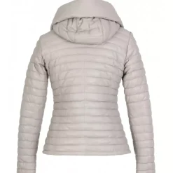 OAKWOOD Doudounes^Hyper Gris Clair - Doudoune Courte En Cuir Veritable Capuche A Revers