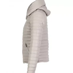 OAKWOOD Doudounes^Hyper Gris Clair - Doudoune Courte En Cuir Veritable Capuche A Revers