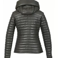 OAKWOOD Doudounes^Hyper Kaki Fonce - Doudoune Courte En Cuir Veritable Capuche A Revers