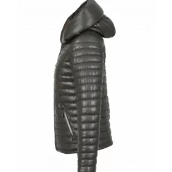 OAKWOOD Doudounes^Hyper Kaki Fonce - Doudoune Courte En Cuir Veritable Capuche A Revers