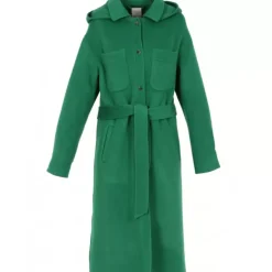 OAKWOOD Manteaux^Impulsion Vert - Manteau Long Oversize En Laine Melangee Capuche Amovible & Ceinture A Nouer