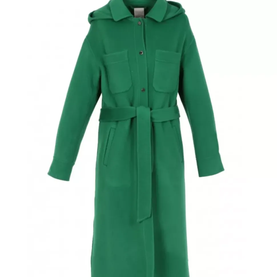 OAKWOOD Manteaux^Impulsion Vert - Manteau Long Oversize En Laine Melangee Capuche Amovible & Ceinture A Nouer